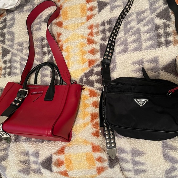 Prada Belted Concept Double Zip Tote Calfskin Small Red - Picture 10 of 12